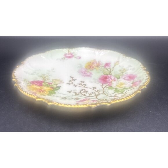 VTG Coronet Limoges France Hand Painted Rose Floral Gold Trim Plate 8.5” - Picture 3 of 7